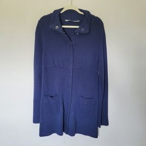 Athleta Cotton Cashmere Blend Snap Front Long Cardigan in Blue